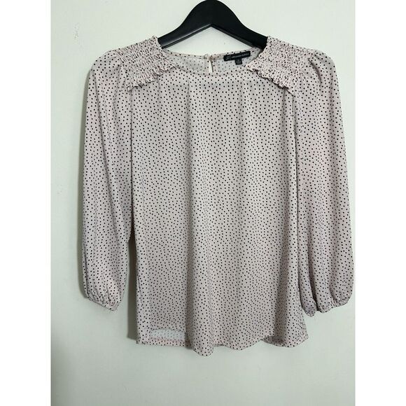 Adrianna Papell Blouse Top Pink Black Polka Dots Long Sleeve Elastic End Size M - Picture 1 of 7